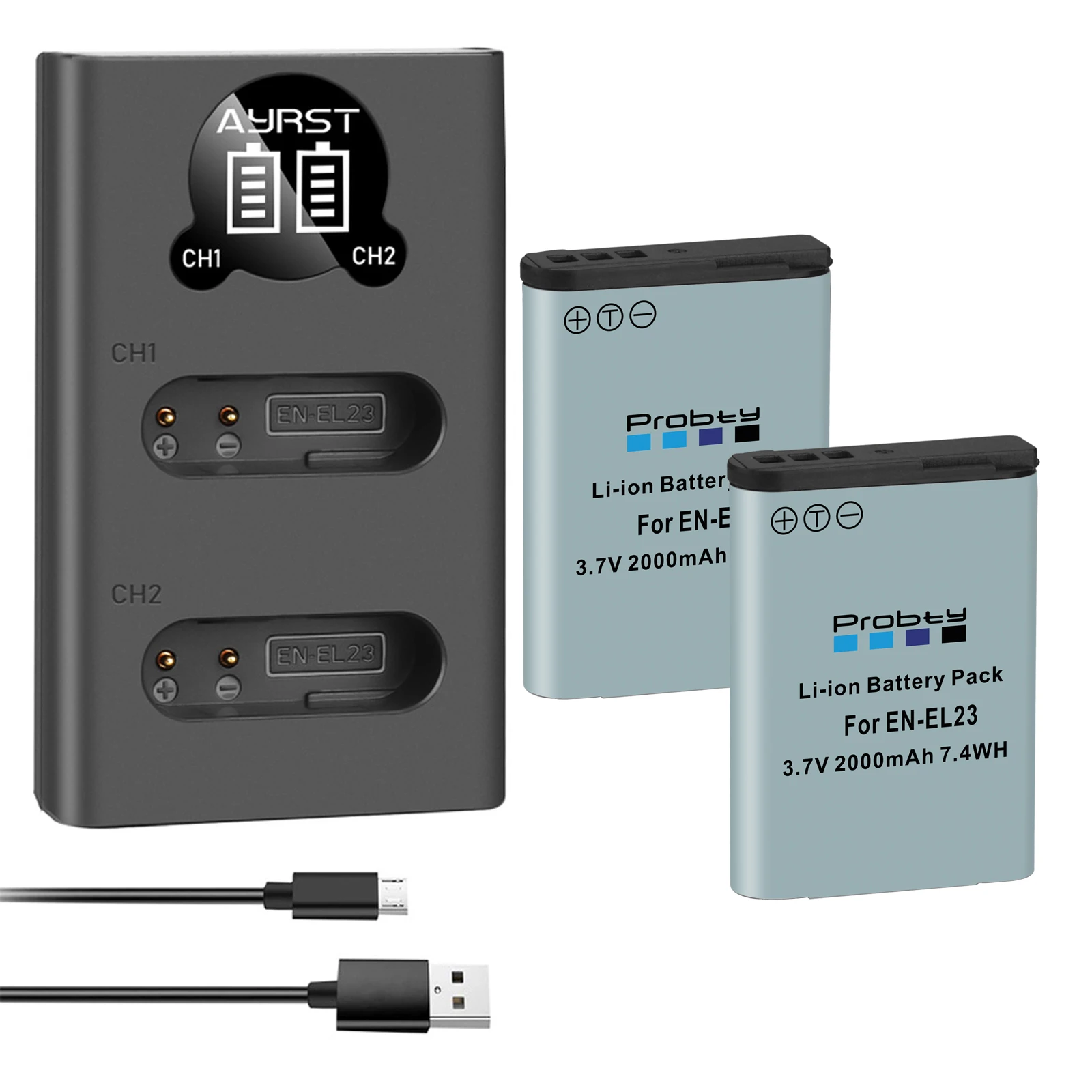 En-El23 Enel23 En El23 Batteria + Led Usb Dual Charger Per Fotocamera Nikon Coolpix P900, P610, P600, B700, S810C