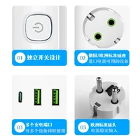 EU Plug Power Strip 2/3/4/5 ตําแหน่งอิสระซ็อกเก็ตควบคุม 2 USB 1 พอร์ต Type-C 2 M สายไฟซ็อกเก็ตไฟฟ้า 4