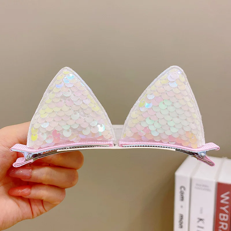2PCS Neue Pailletten Katze Ohren Haarnadeln Mädchen Haar Clips Haar Zubehör Kind Süße Nette Barrettes Kinder Mode Headwear Ornamente – Detail 3