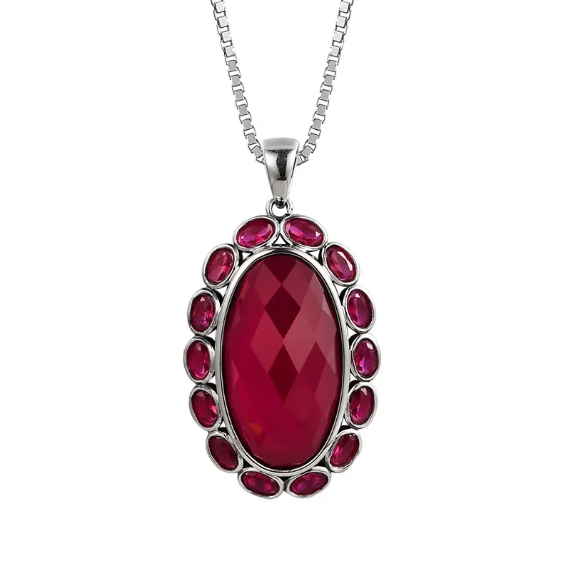 S925 sterling silver pendants for Women New Fashion ancient palace style inlaid cutting surface corundum jewelry free shipping