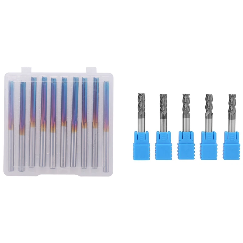 

HOT-10Pcs 3.175 Shank Blue Coated Straight End Mill With 5Pcs Milling Cutter Carbide End Mill 4 Flutes Milling Cutter Tool