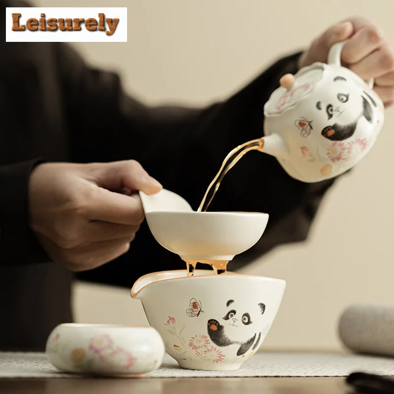Cream Ding Kiln Panda Play Butterfly Tea Separator Infusor Vintage Tea Strainer Dispenser Tea Making Filter Tea Services Craft