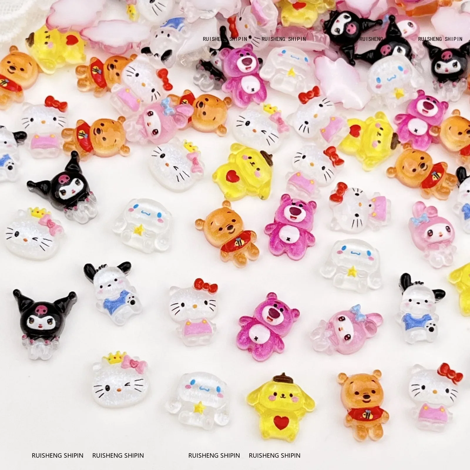 

50 шт. милые Подвески для ногтей Sanrio 2024 модное Мороженое Hello Kitty Дизайн ногтей кавайный медведь мультфильм аниме аксессуары для ногтей