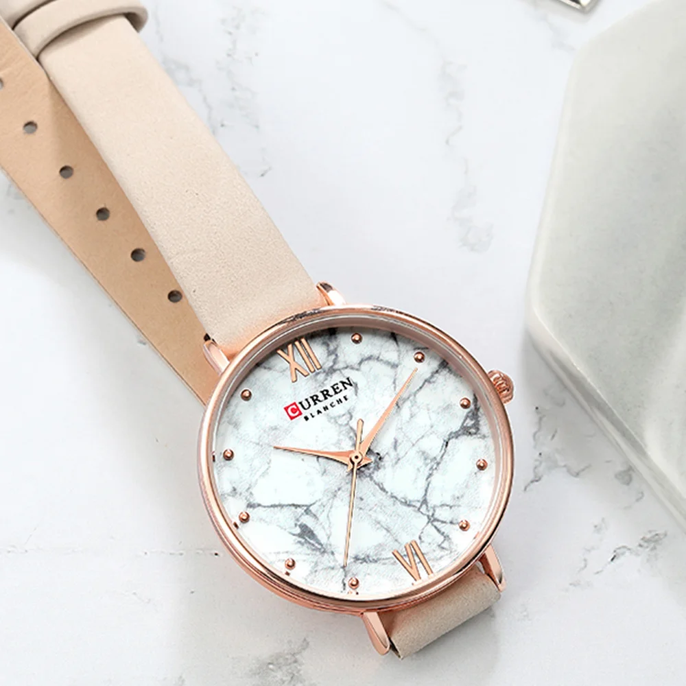 Quartz Watch Casual Women's Watch Fashion Marble Texture Dial With Soft Leather Strap Watch Women's Simulated Quartz Watch 9045