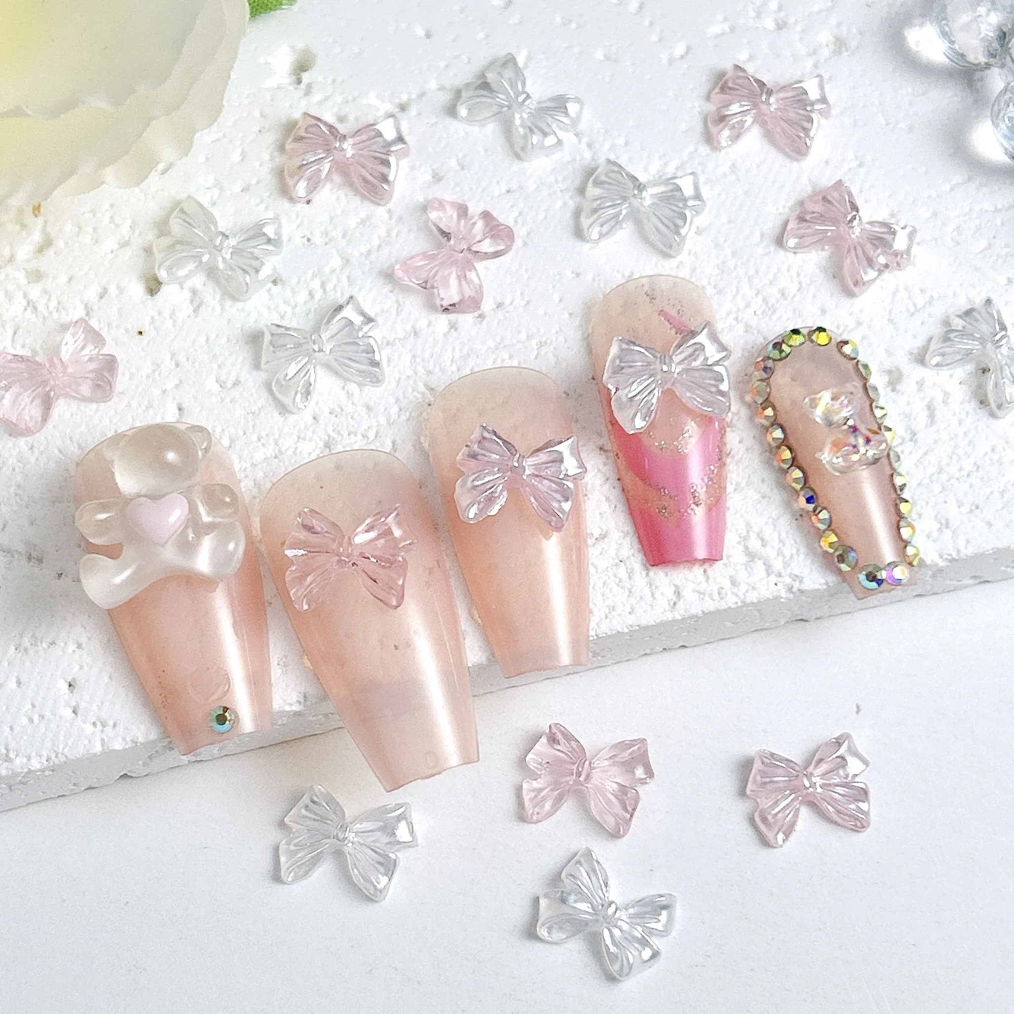 50PCS 달콤한 다채로운 넥타이 수지 네일 아트 장식 미니멀리스트 광택 Bow..