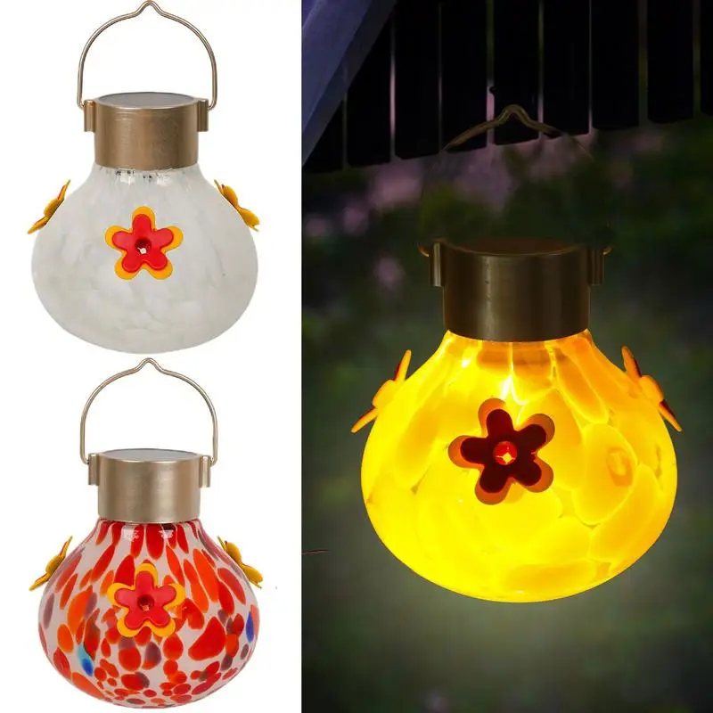 Glass Bird Feeders For Outside Hangable Solar Hummingbird Feeder Energy-Saving Feeding Supplies Colorful Garden Decor For Balcon