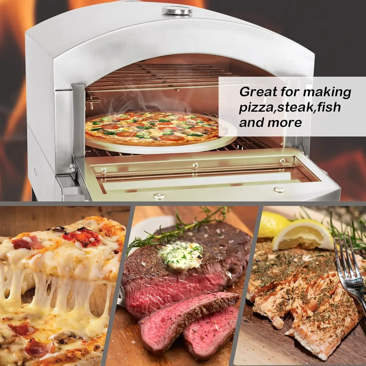 Countertop Stainless Steel Maker with 12 inch Round Pizza Stone Portable Solo Stove Pizza Ovens Suitab