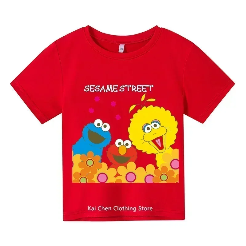 The Sesame Street Elmo Cartoon Print Funny Kids T shirt Summer Short Sleeve Children Clothes Cotton Baby Boys Girls T-Shirts 3