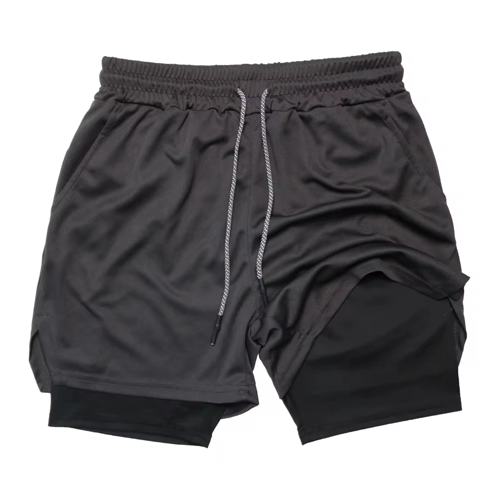 Men's Double Layer Fitness Shorts Men Fitness Gym Training 2 in 1 Sports Shorts Quick Dry Workout Jogging Double Deck Summer 4