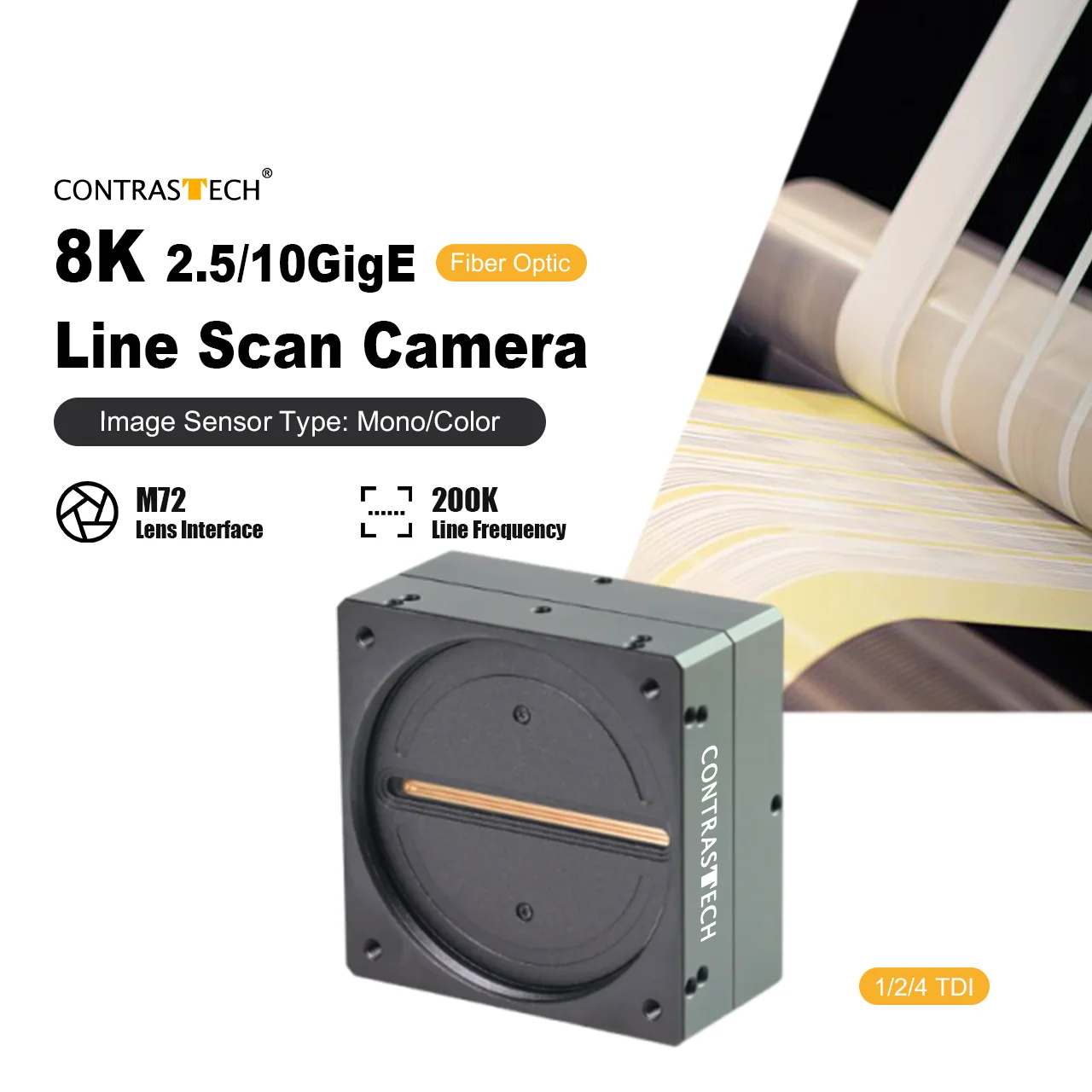 자동화 조립 라인 검사용 8K 7μ 광섬유 141kHz 10 GigE 2TDI 라인 스캔 카메라 Contrastech