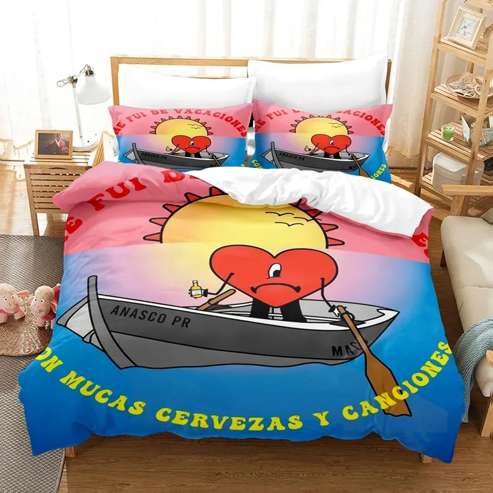 Bad Bunny Un Verano Sin Ti Duvet Cover Set Fashion Canvas Painting Bedding Set,Adults Teens Full Queen Size Comforter Cover Sets 5