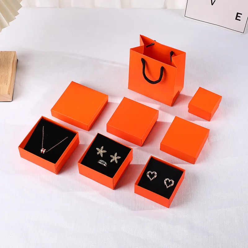 24pcs Orange Jewelry Boxes with Sponge Inside Gift Cardboard Cases Multiple Options Engagement Ring Display Packaging