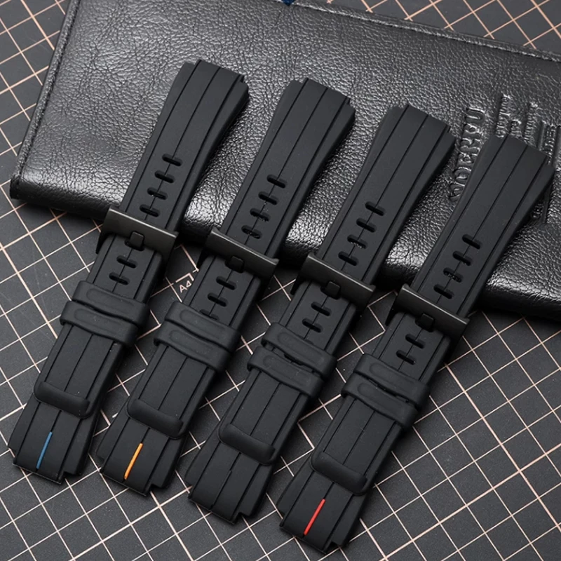 High-Quality Black Waterproof Silicone Sports Watchband - Men's 24mm