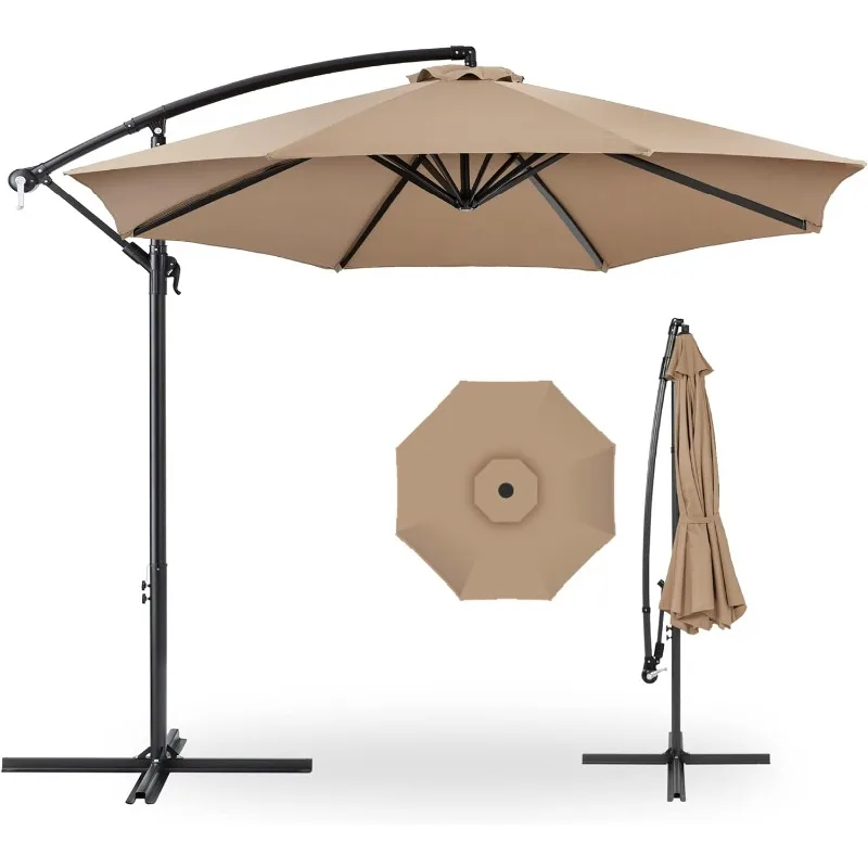 

10ft Offset Hanging Market Patio Umbrella w/Easy Tilt Adjustment, Polyester Shade, 8 Ribs for Backyard, Poolside