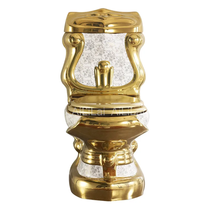 

European style palace gold toilet retro color toilet embossed split color gold toilet