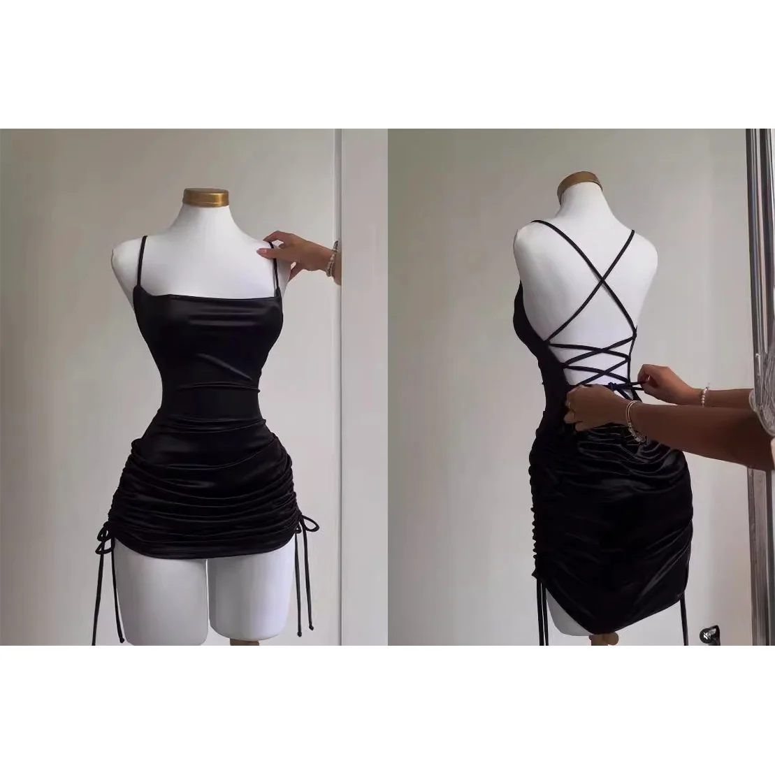 2024 Europe and the United States explosive new cross-border dress summer high sense lace-up sexy halter spice bag hip skirt 3