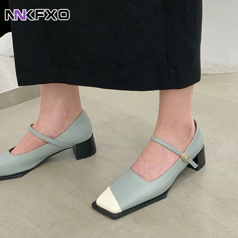 

High Heels Women's French Square Head Thick Heel Spring And Autumn Single Shoes New Mary Jane Shoes Sandals Baotou Pump