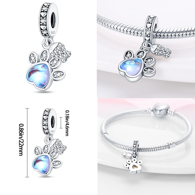 925 Sterling Silver Blue Series Dragonfly Butterfly Bird Pansy Flower Pendant Charm Fit 4MM hole diameter Bracelet Jewelry Gift 4