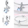 925 Sterling Silver Blue Series Dragonfly Butterfly Bird Pansy Flower Pendant Charm Fit 4MM hole diameter Bracelet Jewelry Gift 4