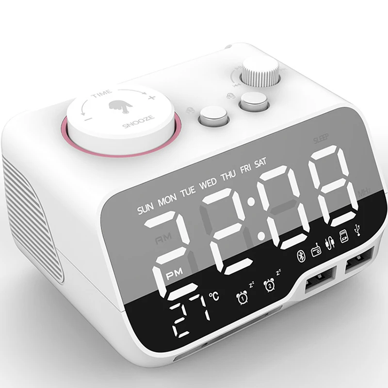 

LED Alarm Clock Bluetooth-compatible Speaker Full Range, FM Radio Digital Clock with Temperature, USB Charger, For Bedrooms