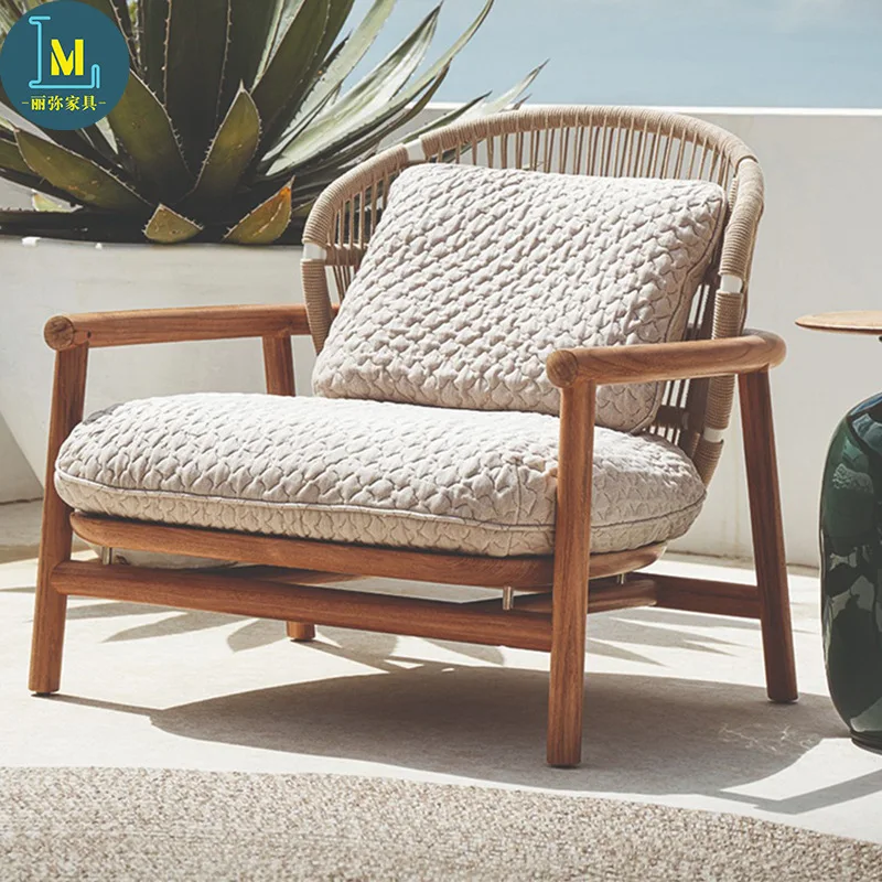 

Outdoor sofa combination rattan chair outdoor courtyard balcony leisure rattan sofa chair solid teak leisure chair