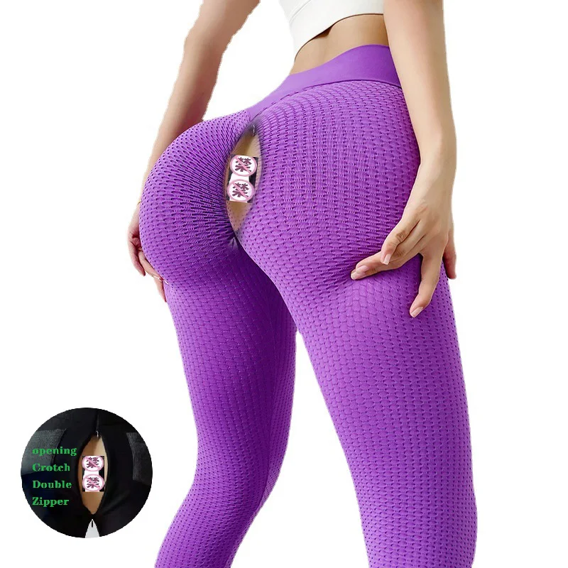 

Women's Open-Seat Pants Hidden Zipper Seamless Honeycomb Yoga Pants Peach Hip Sexy Hip-Showing Hip Lifting Sex Sports Trousers