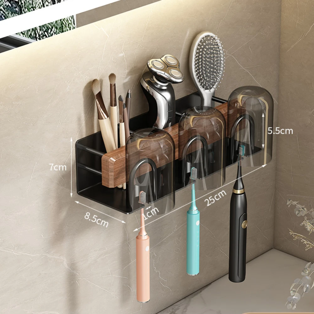 No-Punch Wood Bathroom Toothbrush Holder Tooth Cup Holder Bathroom Mouthwash Cup Holder Toothpaste Toothbrush shelf organizer 6