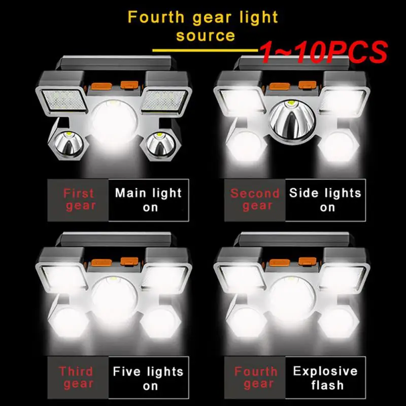 

1~10PCS Strong light super bright led five-head headlight rechargeable fishing lamp long-range head-mounted miner's lamp