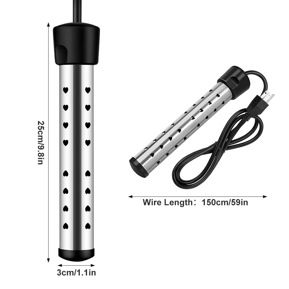 US Plug Immersion Heater Stainless Steel Electric Water Heating Rod Auto Power Off Anti-Scald Portable Immersion Water Heater for Bathtub Bucket Inflatable Pool 4