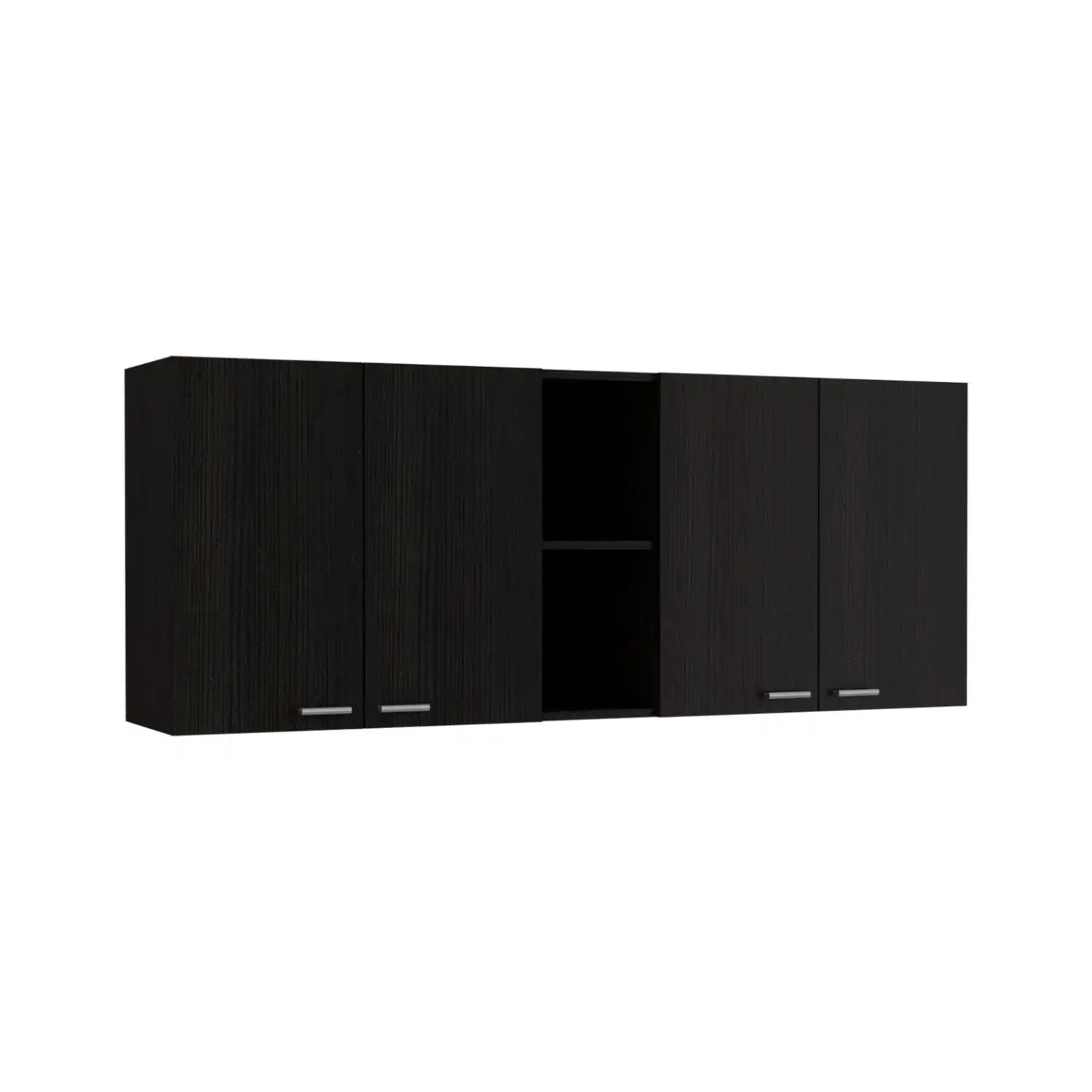 Portofino 150 Wall Cabinet,  Double Door, Two External Shelves, Two Interior Shelves Black 3