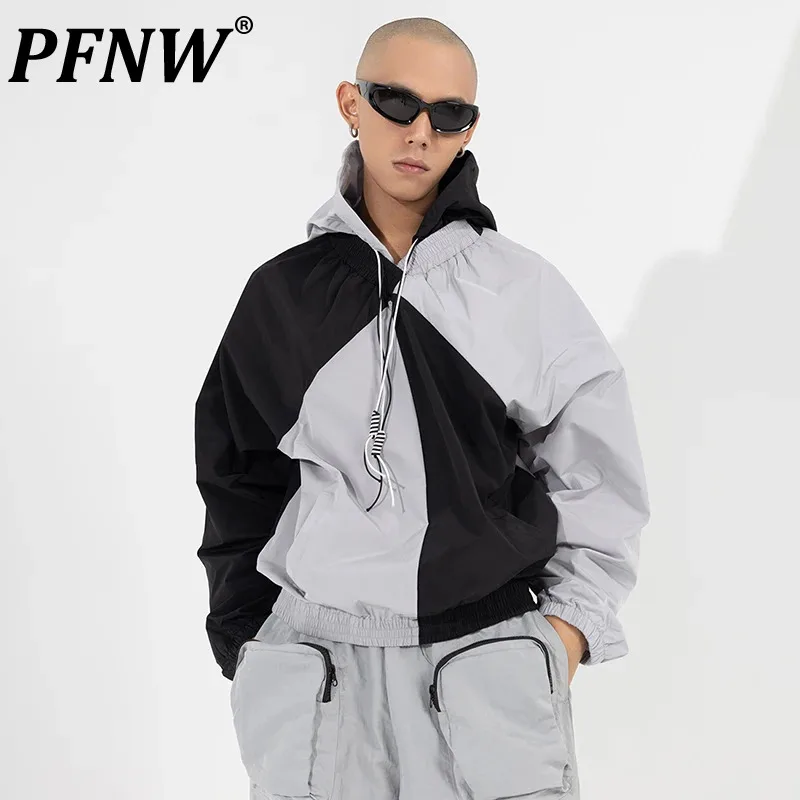 

PFNW Spliced Stitching Color Men's Hooded Sweatshirts Male Tech Wear Niche Design Deconstruction Pullovers 2023 Autumn 28W2193