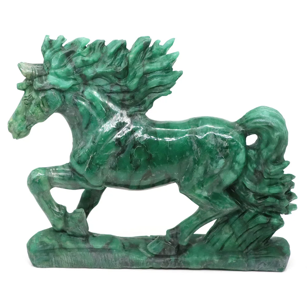 

7.7" Horse Statue Natural Stone African Green Jade Reiki Gems Healing Crystal Animal Figurine Hand Carved Crafts Home Decoration