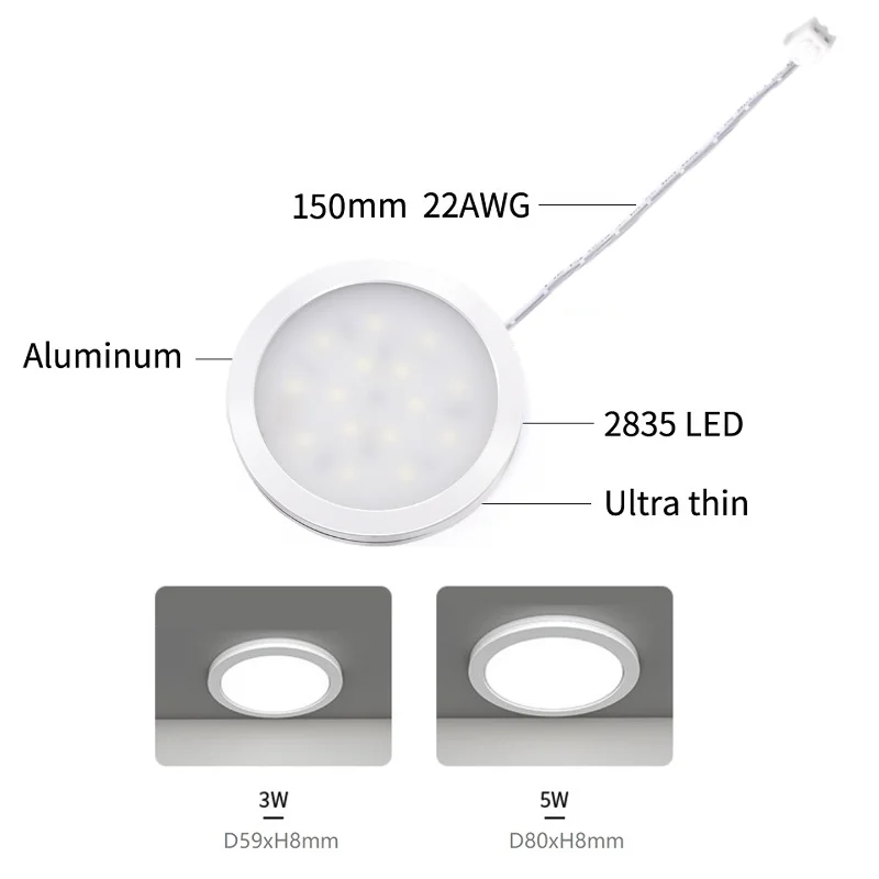 etrnLED 110V 220V Led Under Cabinet Light 3W 5W Round Dimmable Puck Lamp Kit Interior Home Showcase Cupboard Mini Spotlights