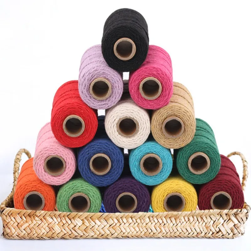 Fil Macramé en Coton Naturel, Corde macramé 3mmx100m, Parfait pour Bricolage, Artisanat, Tapisserie, Plante Suspendue, Décoration Boho (Naturelle, Vert foncé, Rouge