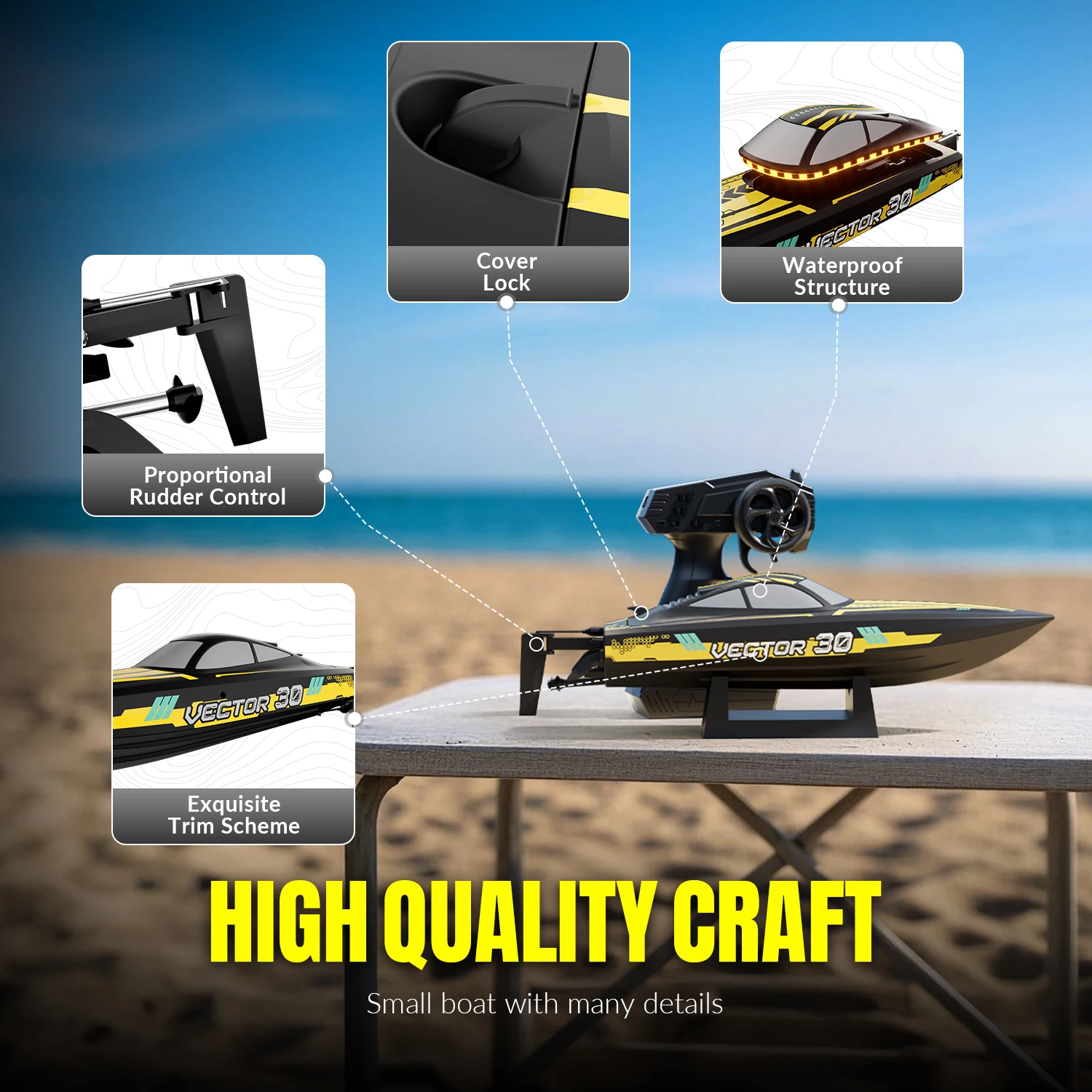Bateau RC 2.4GHz étanche 300mm - Modèle de course télécommandé