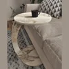 C Shaped End Table for Couch Small Places, Faux Marble White Space Saver Round Side Table for Sofa and Bedside with Wheels 5