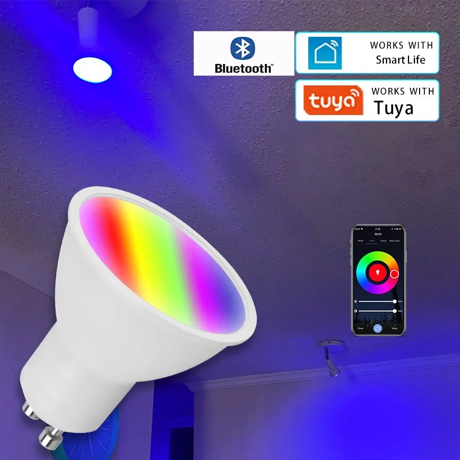Tuya Smart Life GU10 E14 WiFi Bluetooth Candelabra Smart Bulbs 5W RGB + CW LED Lamp 220V Dimmable Lamps Alexa Google