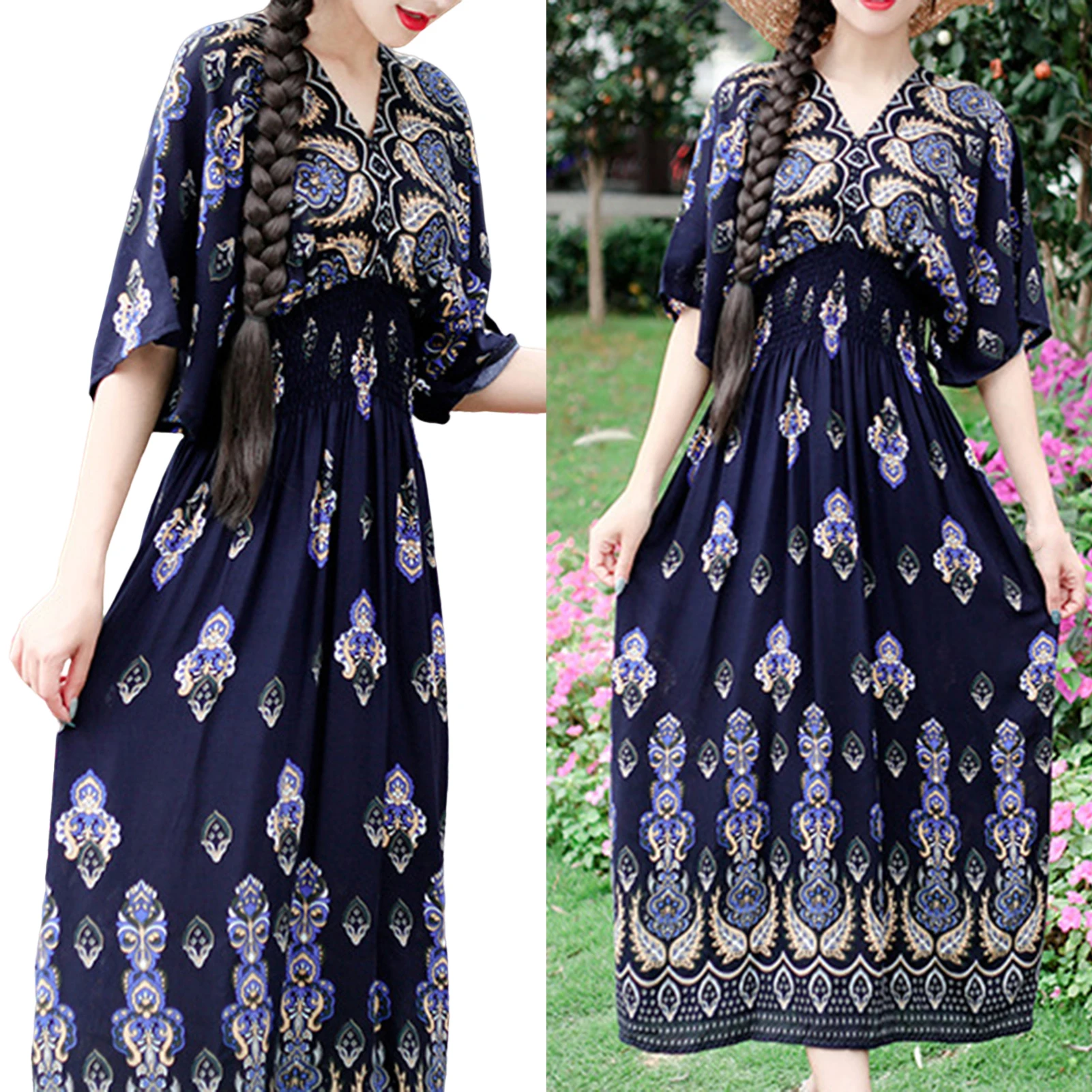 

Party Dress Fabulous Soft Half Sleeves High Elastic Waist Party Dress Female Clothes Summer Maxi Dress Lady Summer Dress