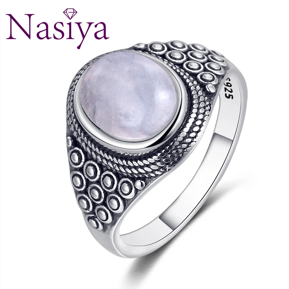 

Nasiya Punk Oval Natural Moonstone Rings For Women Silver Gemstone Moonstone Jewelry For Women Party Birthday Gift Daily