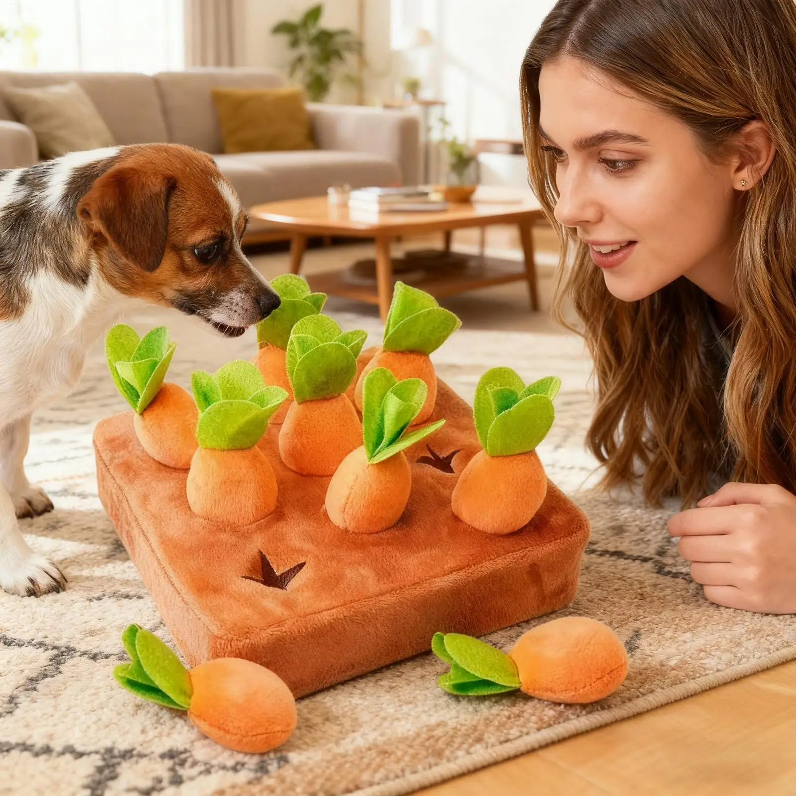 Dog Carrot Snuffle Toy Non-Slip Interactive Plush Puzzle Toys Feed Games Enrichment Puzzle For Home Dorm Travel Living Room
