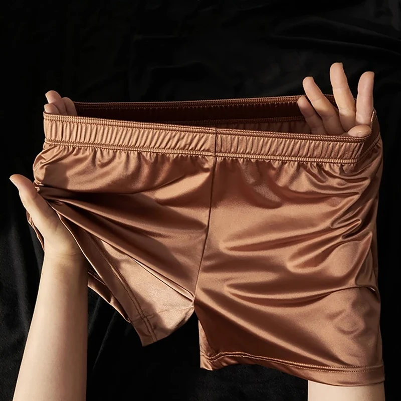 Summer Breathable Smooth Ice Silk Mens Aro Pants Boxers Shorts Elastic Waist Comfortable Man Underwear Satin Loungewear Shorts