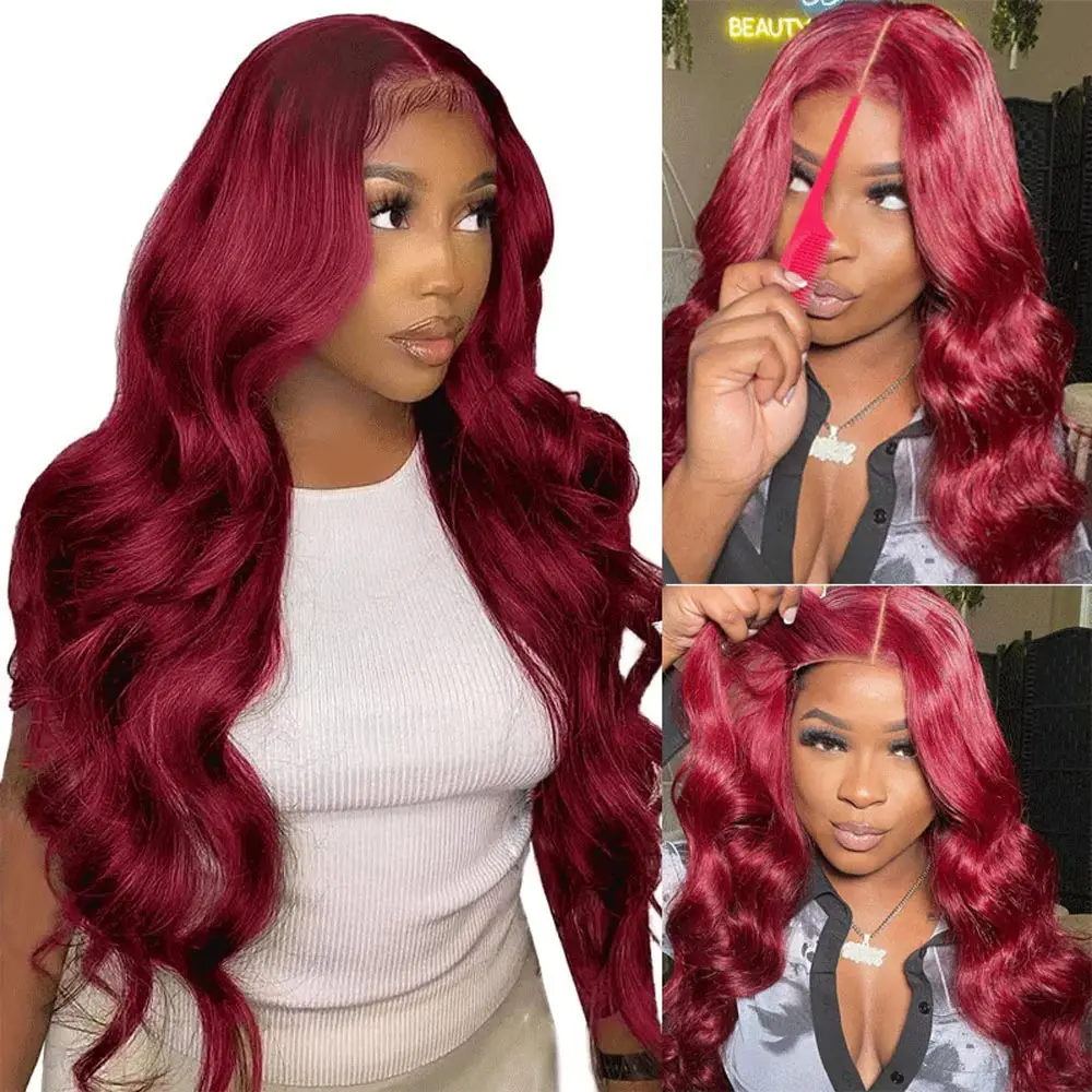 Glueless 5X7 5X5 HD Lace Closure Wig 99j Burgundy Body Wave Lace Front Wig Human Hair 13x4 13x6 HD Lace Fraontal Wig Wear And Go