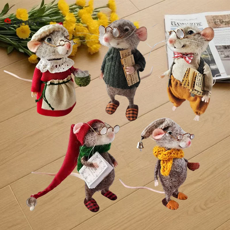 Needle Felting Kit Christmas Felt Wool DIY Mouse Decorations Acce Cute Handmade Needle Felted Mouses Doll Home Office Desktop Festive Decor needle felting kit,wool felting kit,needle felting painting kit