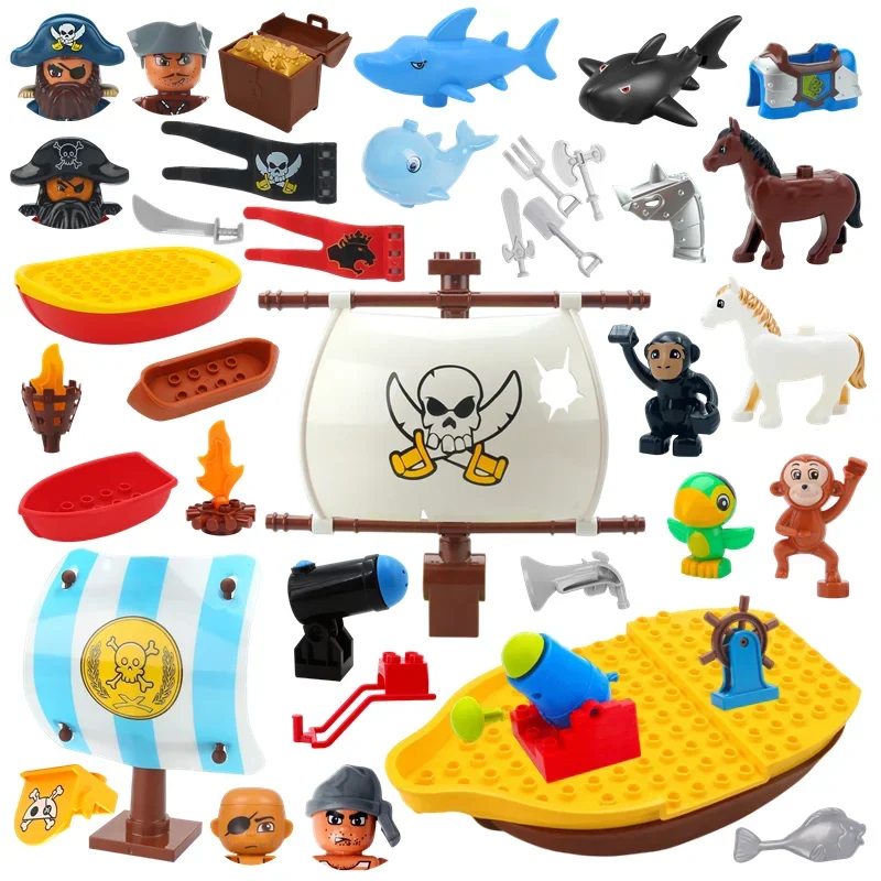 diy electric train building blocks toys for big size compatible train track set assembly children toys birthdays gifts kids Big Size Building Block Adventure Ship Series Compatible Duplo Brave Pirates Treasure Island Children Kids Gifts Assembly Toys