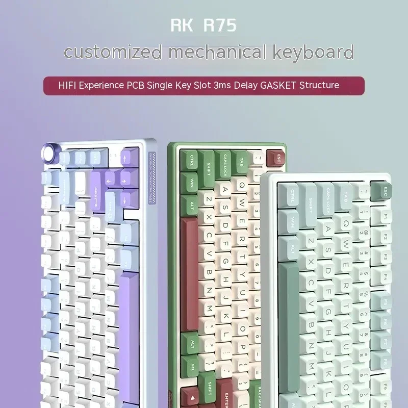 RK R75 기계식 키보드 다기능 노브, 3 가지 모드, 다이내믹 RGB 핫 스왑 게임용 키보드 개스킷, PC 게이머 액세서리 선물