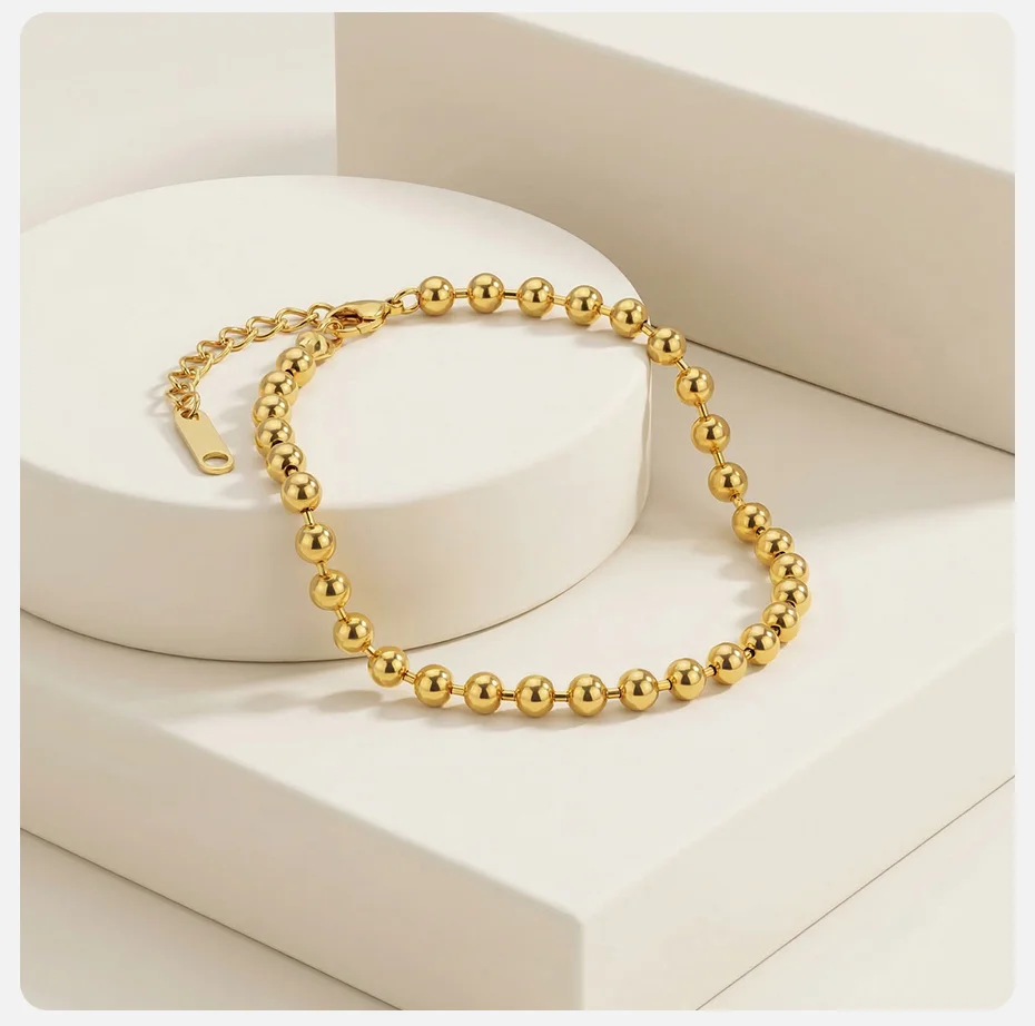 Vnox Trendiges Edelstahl-Armband mit Imitationsperlen für Damen, vergoldete, glatte Perlenketten, wasserdichter Schmuck – Detail 6