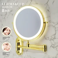 8 inch Makeup Mirror Matte Gold 3x/5x/7x/10x Magnifying Double Side USB Charging Bathroom 3 color light Cosmetic Mirrors 1