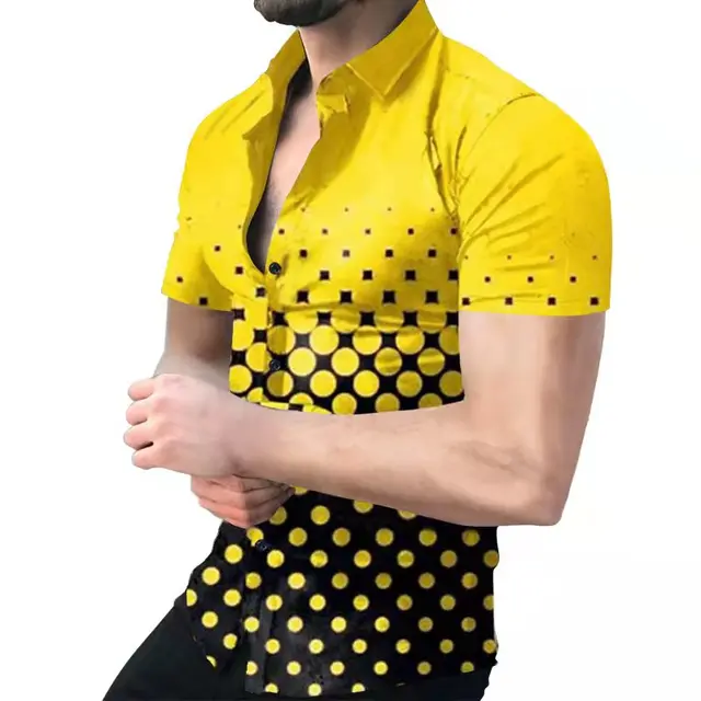 Summer New Men's Clothing European American Retro Trend Shirt Cardigan Single-Breasted Men's Short Sleeve Printing Shirt DCS-982