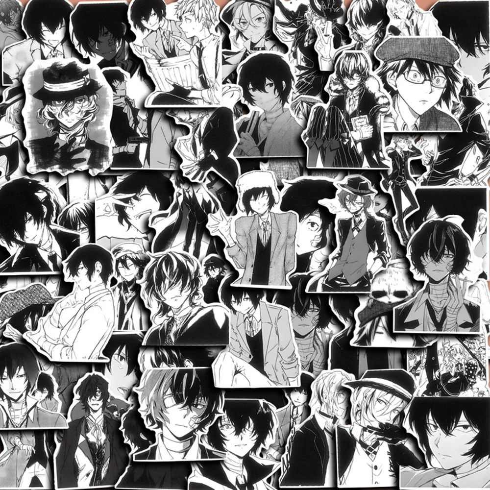 Bungo Stray Dogs Anime Stickers Pack - Black and White Cartoon Graffiti Decals