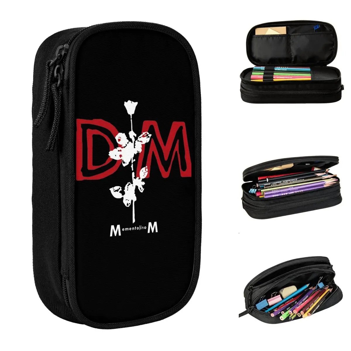 

Large-capacity Pencil Case DM Memento Mori Depeches Mode Band Office Supplies Double Layer Pencil Bag Women Make Up Bag